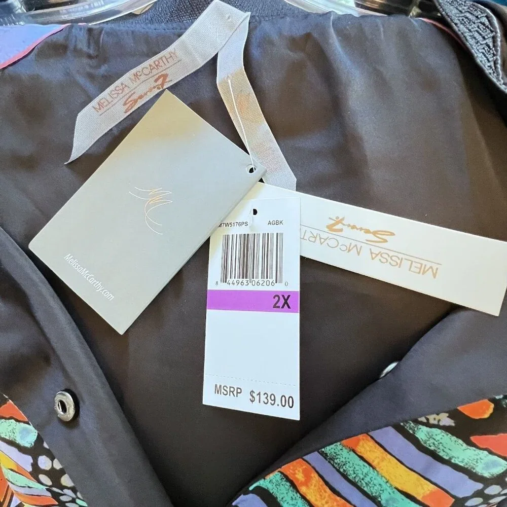 NWT Melissa McCarthy Seven7 Bomber Jacket Sz 2X Reversible Colorful Abstract - Picture 9 of 16